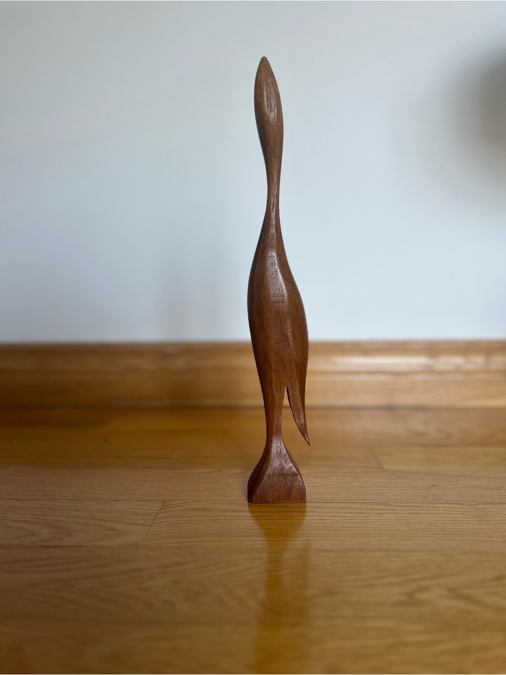 Vintage 1960s Wood Minimalist Bird Sculpture, Crane Heron, MCM